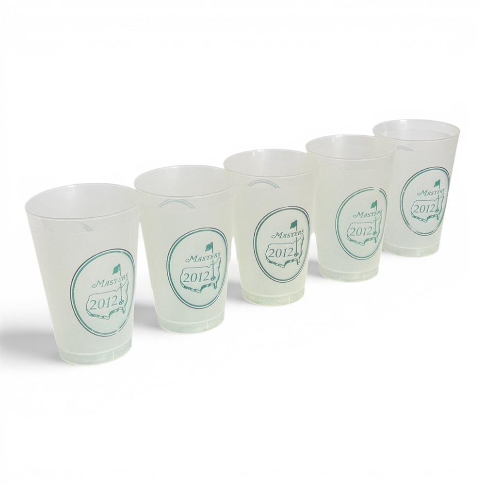 Masters Golf Souvenir Cup Set 5 2012 White Green Frosted Plastic Tumbler Augusta